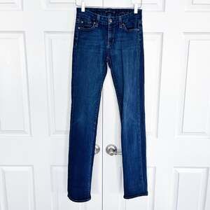 Fidelity Denim Rev Mid Rise Straight Leg Jeans Imperial Blue Dark Wash Luxe Chic